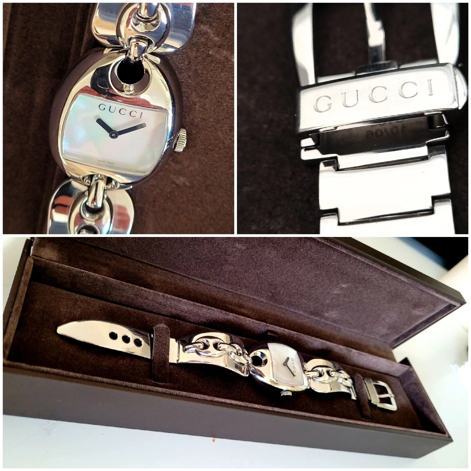 Gucci Marina 121,3 ?Femmes, Authentique, Grand Visage, Cadran MOP, Cristal Sans Rayures, Excl