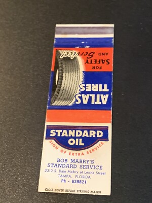 Vintage Florida Matchbook:  BOB MABRY'S STANDARD SERVICE  Tampa