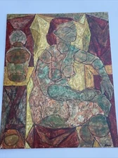 Ella Charlotte (Odorfer) Moen VINTAGE ABSTRACT CUBIST CUBISM PAINTING MODERNISM 