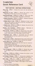 TI-99/4A TI-WRITER QUICK REFERENCE CARD