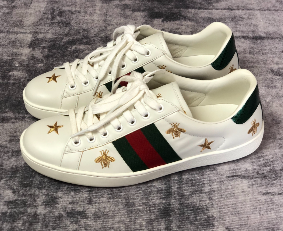 GUCCI ACE Leather Embroidered Bee Low-top Sneaker Men's White