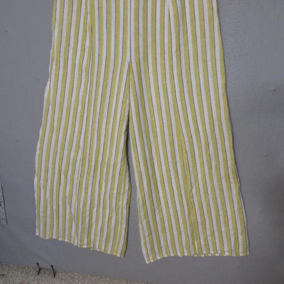 Rachel Zoe Jumpsuit 2 Yellow White Stripe Linen Coastal Flowy Beachy Relaxed Fit - Image 4 of 4