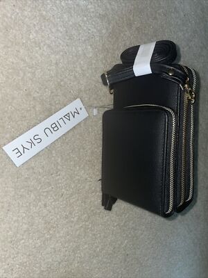 NEW Malibu Skye Crossbody Bag Purse Triple Zip Cell Phone Wallet  Black