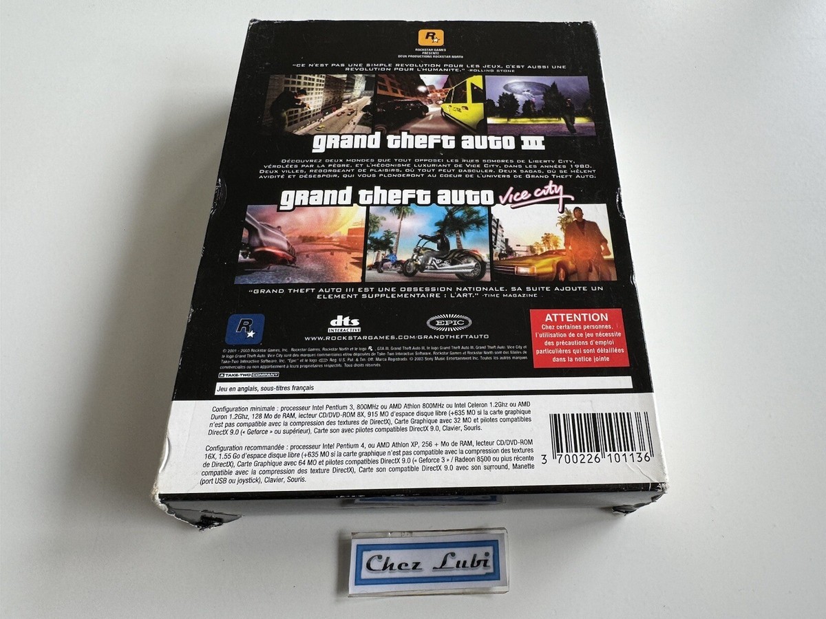 GTA Grand Theft Auto Double Pack (III + Vice City) Pour PC - Version FR Complète, Bon état
