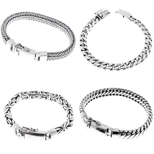 Mens Solid 925 Sterling Silver Bali Handmade Heavy Chain Bracelet Various Styles