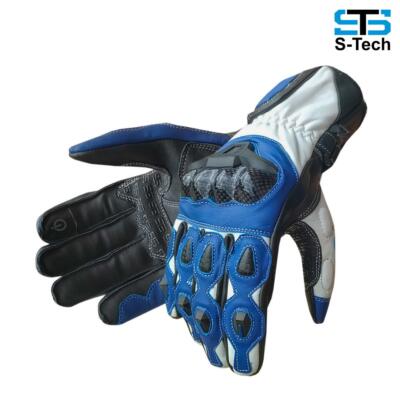 Stechmoto ST 1830 DKH Touring Leather Motorcycle Gloves Black-White-Blue
