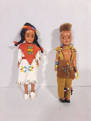 Vintage Native American Dolls Set 8'' Beaded Clothing & Accessories Carlson Style