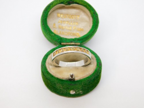 Sterling Silber 10 Steine Citrin Halb Ewigkeit Ring Vintage um 1970 Größe O