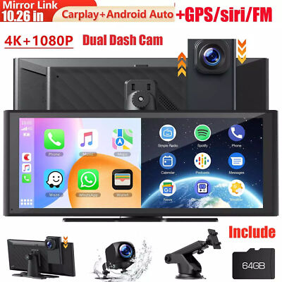 4K Dash Cam 10.26''Tragbarer Autoradio Wireless Apple CarPlay Android Auto+Kamera