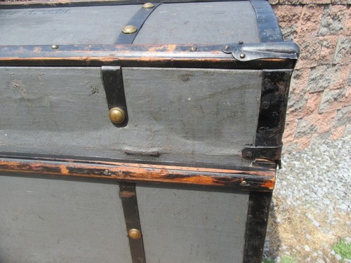 Antique Wood Curved Top Travel Steamer Trunk Chest St. Petersburg Russia Labels - Picture 11 of 24