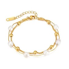 Bracciale Placcato Oro Perle Bianco 18 Carato di Acciaio Inox Donna B6340D