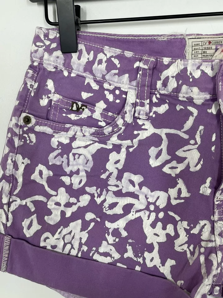 Pantalones cortos enrollados DVF Loves Current/Elliott para mujer 23 púrpura blanco estampado floral Foto 2 de 4