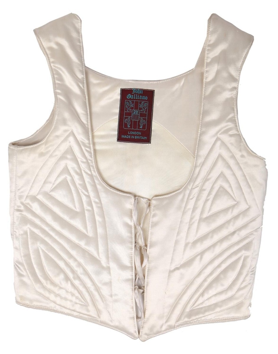 John Galliano Vintage Fall 1990 Ecru Satin Fencing Quilted Lace Up
