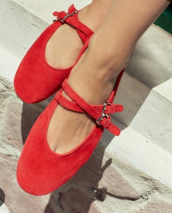 ZARA Red Suede Mary Jane Flats Women EU 40 US 9 Double Strap Buckle Shoes