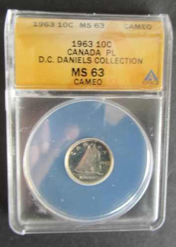 1963 SILVER 10 CENTS ANACS GRADED MS63 CANADIAN DIME