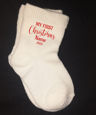 Personalised baby Boy Girl unisex Socks 0-12mths first Christmas Gift