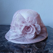 Pink Cloche Formal Occasion Hat with Flower Accent, One Size