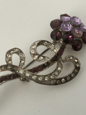 VTG Topaz Rhinestone Floral Brooch 4 Long Gold Tone Statement Pin