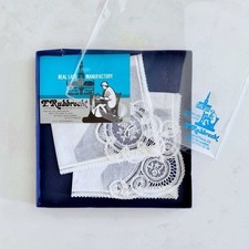 F. Rubbrecht Vintage Set of 2 Embroidered Ivory Lace Handkerchiefs