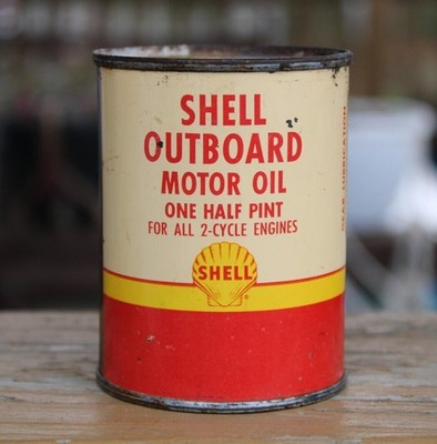 1940s Era Shell Outboard Motor Oil Old Solder Seam Tin Can Collectible
