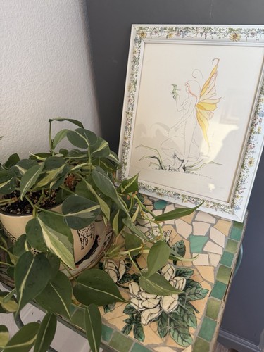 Framed Fairy Art Print "Faerie Conversation" Fantasy Theme Floral Frame