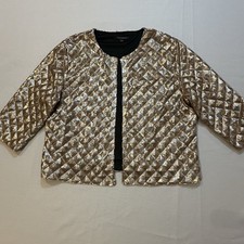 HAODUOYI Gold Sequin Open Front Jacket Blazer Women s 2XL Party Evening Glam