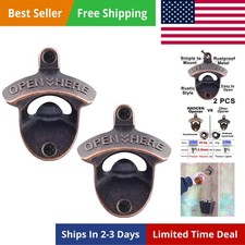 Vintage Copper Bottle Cap Opener Wall Mount Retro Beer Opener 2-Pack w/ Screws