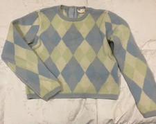 J CREW - 100 Lambswool Backside Button Crewneck Argyle Sweater - Women's - Sz M
