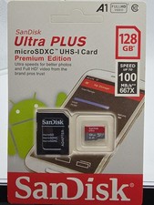 SanDisk Ultra PLUS microSDXC UHS-I 128GB , 100MBS High Speed Card w/ Adapter