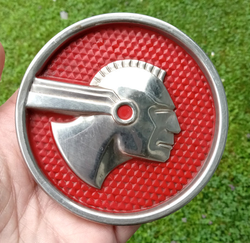 Original 1951-1953 Pontiac Chieftain Indian Head Mohawk RED Emblem Ornament