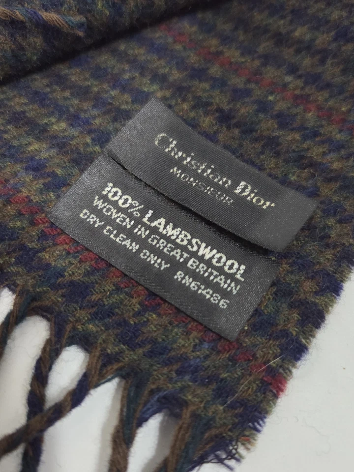 Bufanda a cuadros multicolor 100 % lana merino vintage Christian Dior Monsieur Foto 2 de 4