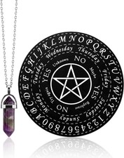 Pendulum Board and Crystal Dowsing Pendulum Necklace Set - Wooden Divination