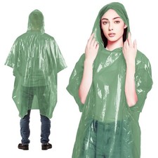 Green Disposable Rain Ponchos with Hood Emergency 200 Count One Size