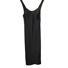 ASOS DESIGN Black Satin Midi Slip Dress Scoop Neck Sleeveless Elegant Size 6