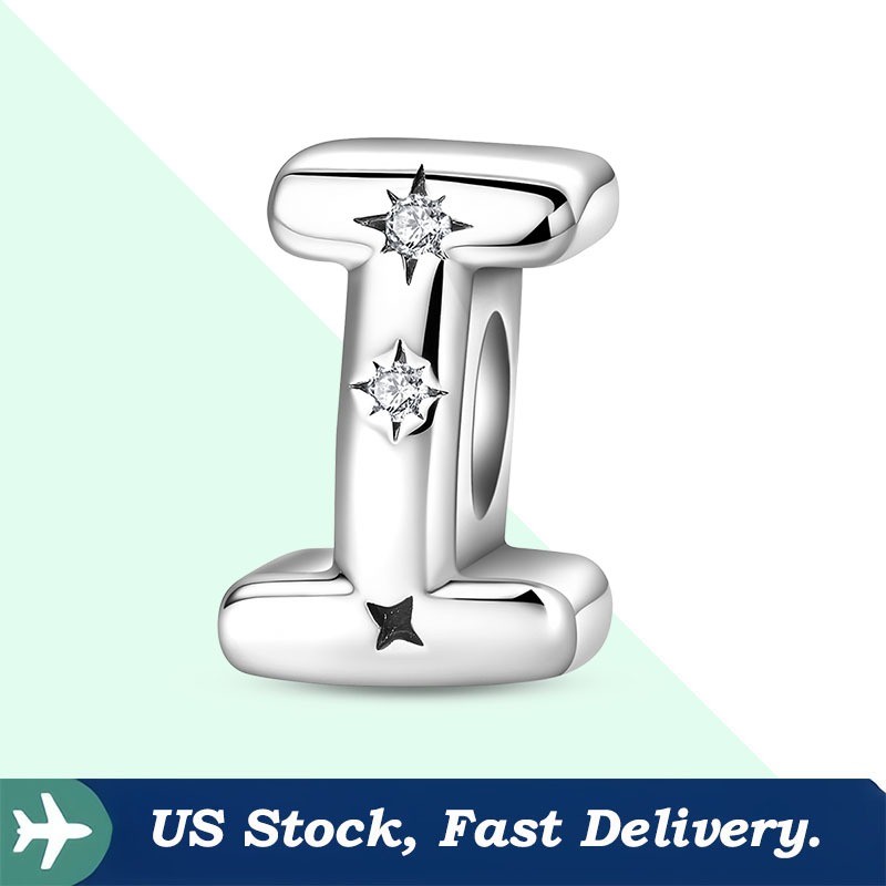 KUNSIR 925 Sterling Silver Letter I Charm For Bracelet Or Necklace Pendant Charm