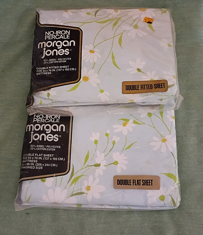 VTG MORGAN JONES Double Sheet Set Dainty Daisies in Blue No Iron NIB