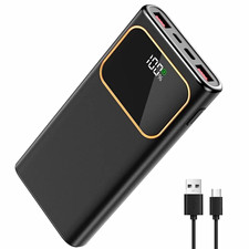 20000mAh Power Bank 22.5W Fast Charge 3-Port USB-C/USB-A LED Black Cable