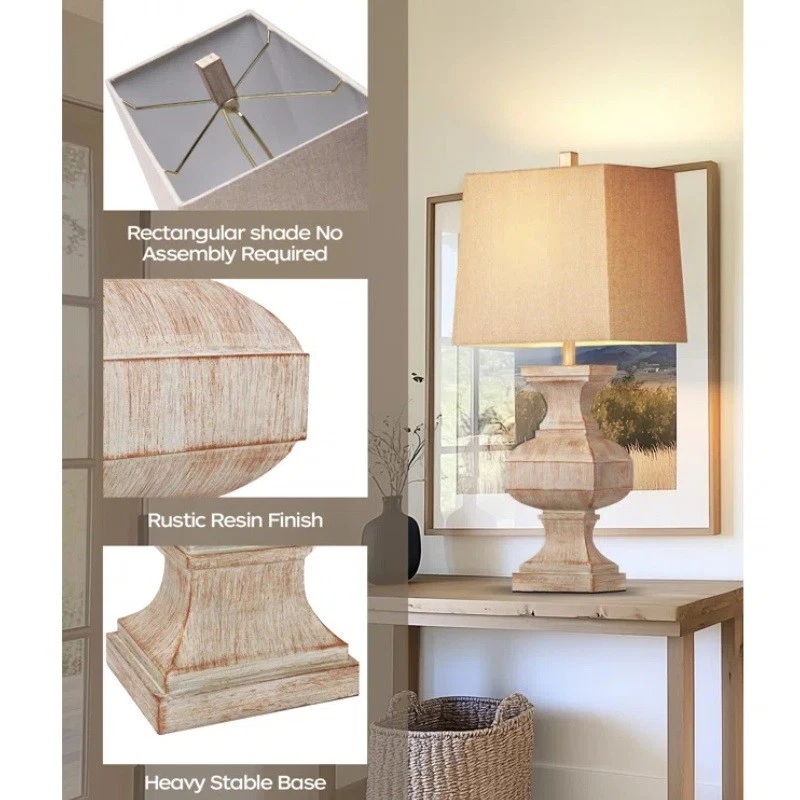 Lámpara de mesa de resina vintage de granja con 1 bombilla LED, lámpara de mesa auxiliar rústica de 33"" f Foto 2 de 4