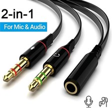 Headset Splitter 3.5mm Jack Dual Male Female Adapter Mic Audio Headphone Cable