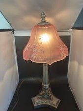 Fenton Daisy on Empress Rose Satin 18" Tulip Lamp HP by E. Baumgard 9894 CD 2000
