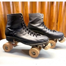 Vintage JC Higgins Sears Men's 10 Hyde Leather Roller Skates Wood Wooden Wheels
