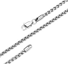 Jewelry 3mm Titanium Stainless Steel Womens  Mens Silver Wheat Chain Necklac...