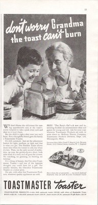 Toastmaster 1937 Vintage Print Ad Two-Slice Toaster Black White