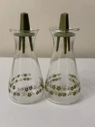 Vintage Pyrex Spring Blossom Crazy Daisy Green Salt & Pepper Shakers Set Glass