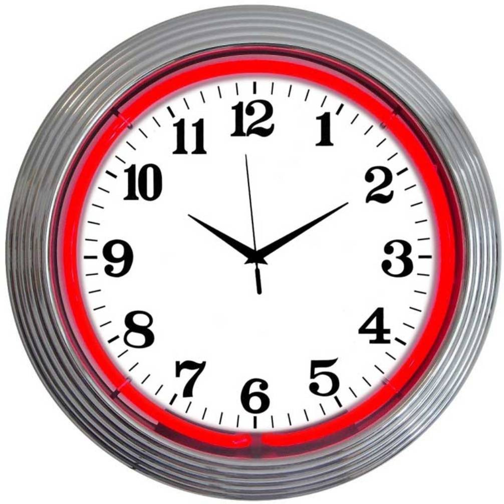 Chrome Red Standard Neon Clock Gameroom Basement Mancave Wal