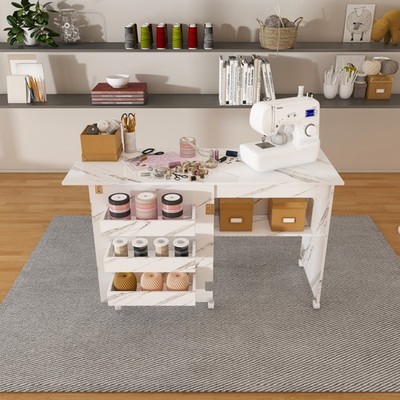 4-in-1 Folding Sewing Table with Lockable Wheels Multi-Functional Craft Station