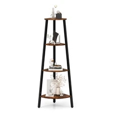 4-Tier Corner Ladder Shelf with Metal Frame Anti-toppling Device Freestanding
