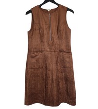 Shift Dress Faux Suede Size S Brown Sleeveless Knee Length Smart Work Monsoon