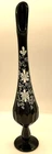 Black & White Floral Fenton Swung Vase Signed by Artist Nancy Gribble Art Glass