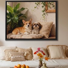 Oil Painting Corgi Canvas Print Shih Tzu Dog Artwork Living Room Decor Pet Art